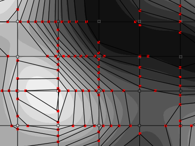 the initial grid and the result of the two steps: points and segments
